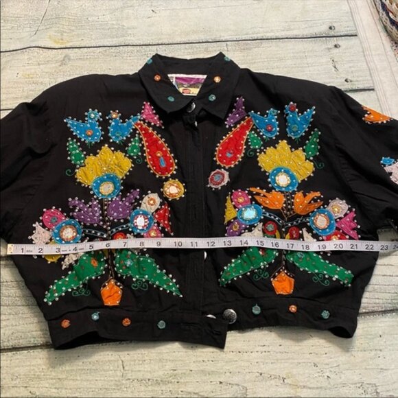 πππππππ Other Destination black folk art colorful pattern crop jacket. L - Picture 7 of 15